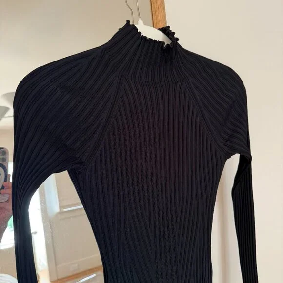 Khaite Cedar Fitted Rib Maxi Midi Dress Mock Fringe Black Small, worn once $2400 - Picture 7 of 8